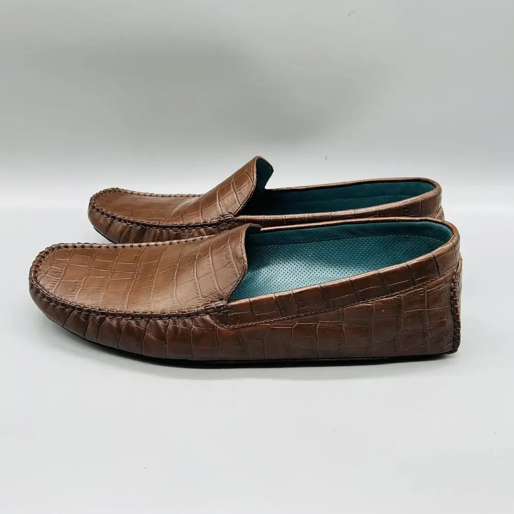Cole Haan Shoes Mens 11 Brown Leather Croc Embossed Driving Moc Loafers Comfort